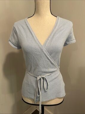 GAP Light Blue Short Sleeve Wrap Knit Top